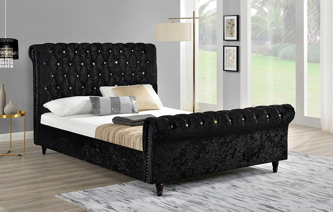 Willsoon Furniture 1153 Chesterfield Design Modern Velvet Fabric King Size Upholstered Furniture Bed