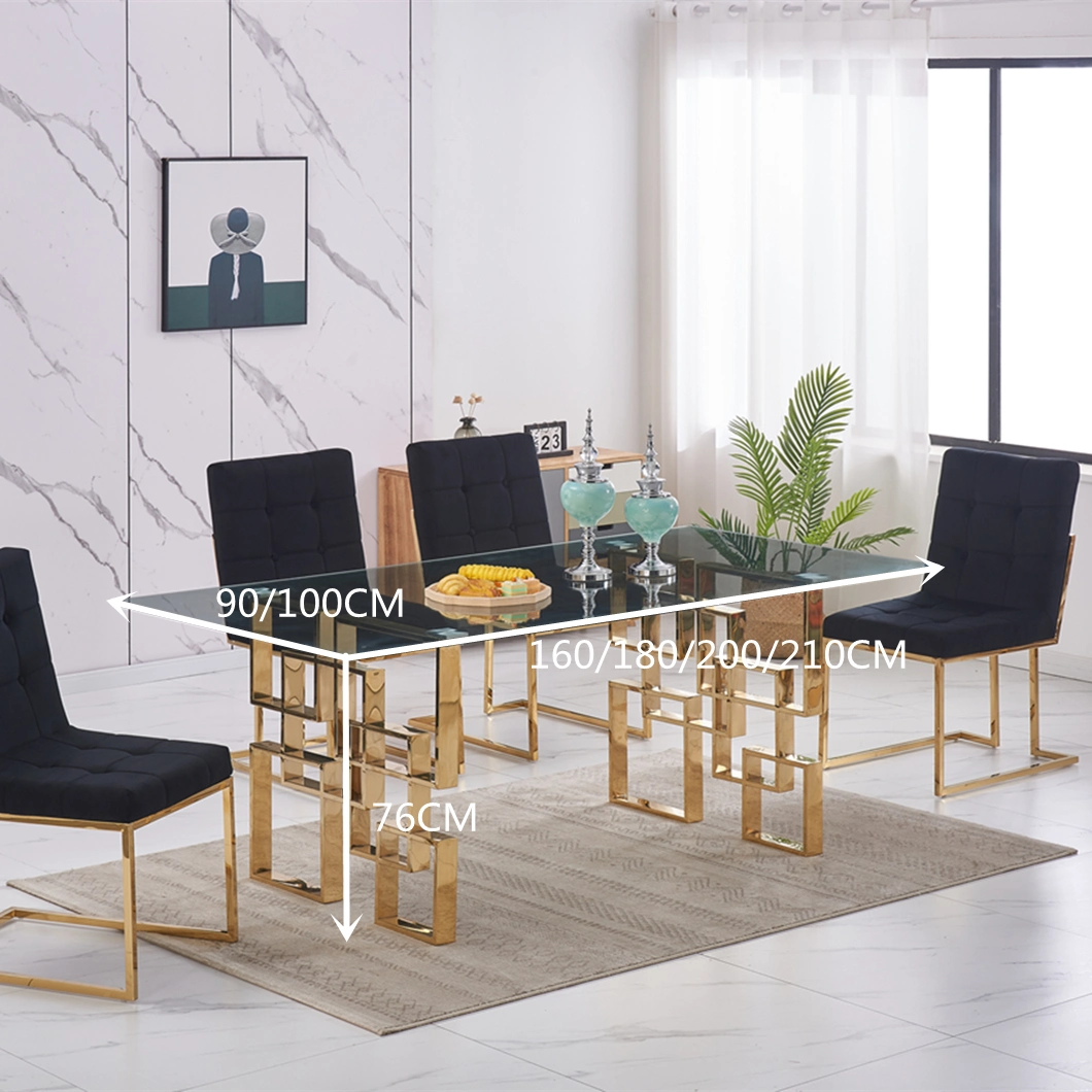 Wholesale Chinese Factory Price Modern Style Leisure Dining Room Furniture Rectangle Light Luxury Tempered Glass Dining Table Basic Customization