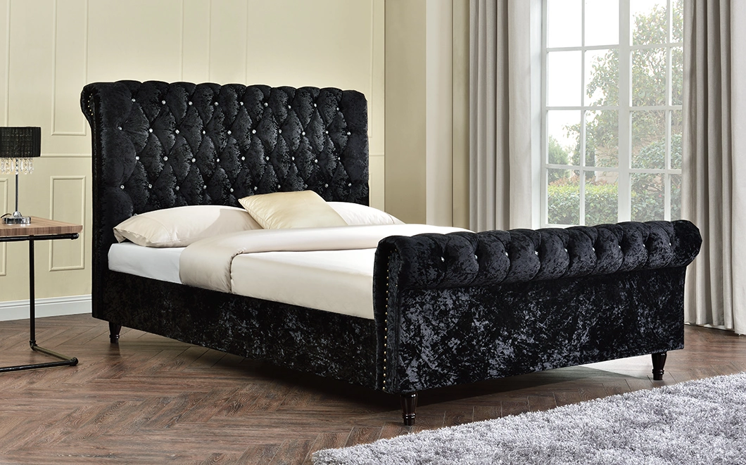 Willsoon Furniture 1153 Chesterfield Design Modern Velvet Fabric King Size Upholstered Furniture Bed