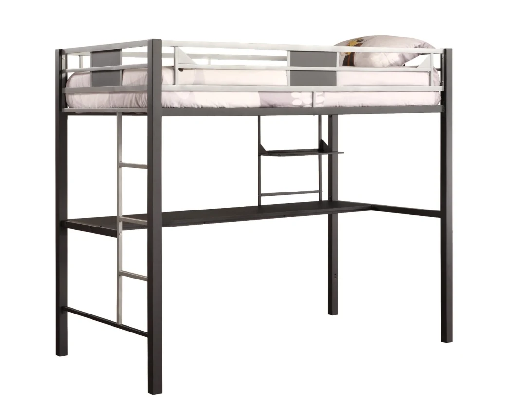 Full Size Loft Bed/Metal Loft Bunk Bed with Wood Desk