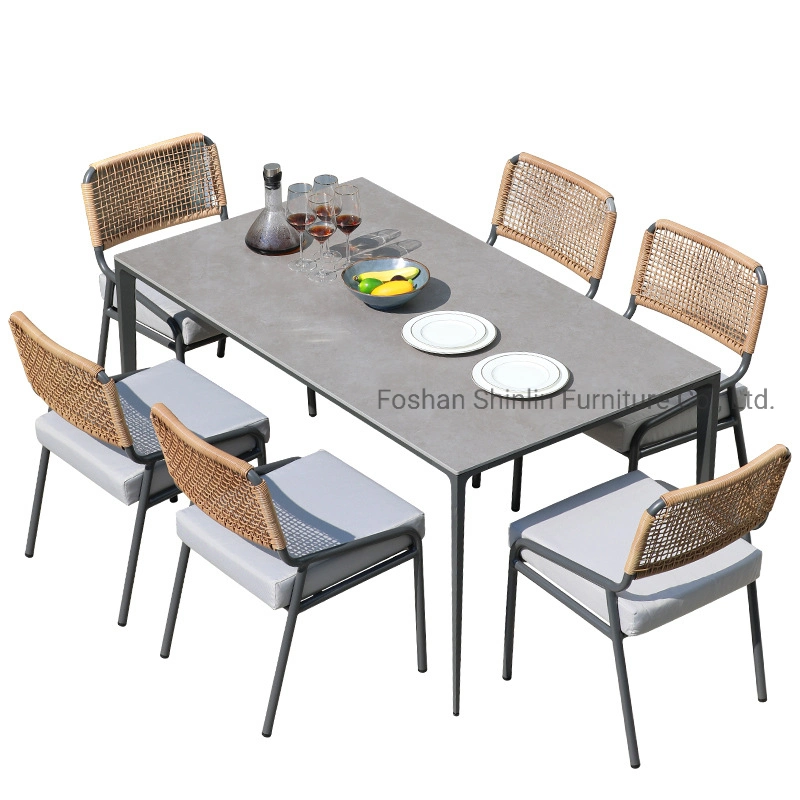 Shinlin Outdoor Furniture Rope Weaving Dining Chairs Table Garden Set