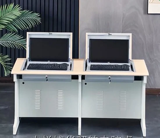 Klassenzimmer, Schule, hochklappbarer Computertisch, Monitor, Sicherheitsbox, multifunktional, umklappbar