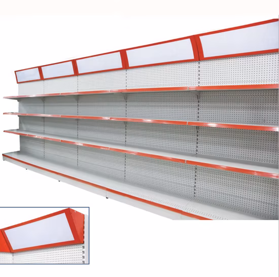 Maßgeschneiderte Service-Supermarktregale mit doppelseitigem Zentralinsel-Design aus Metall