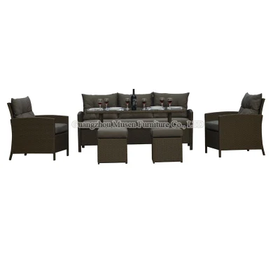OEM&ODM Platzsparender Esstisch mit rechteckigem Tisch und stapelbarem Stuhl, Sitzer, Terrasse, Gartenmöbel, Garten-KD-Sofa-Set