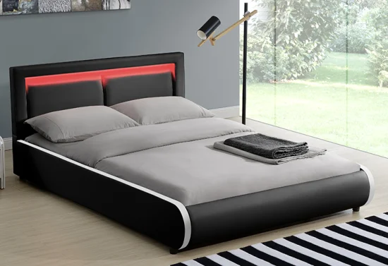 Willsoon Furniture 1124-1-2 Modernes Bettdesign, Kissendesign, gepolstertes Kopfteil, LED-Bett