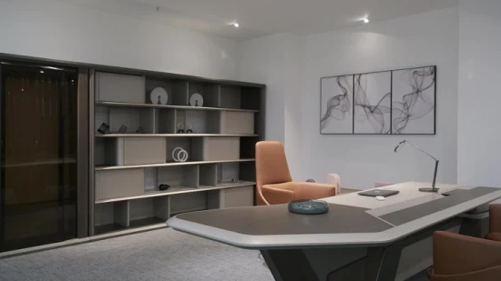 Luxuriöser, moderner CEO Boss L-förmiger Büromöbel-Manager-Computertisch aus Holz