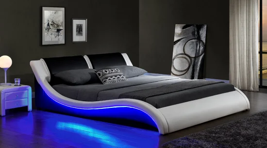 Willsoon 1178-1 LED-Bett im modernen Design, Doppel-/Kingsize-Bett mit gepolsterten S-förmigen Betten